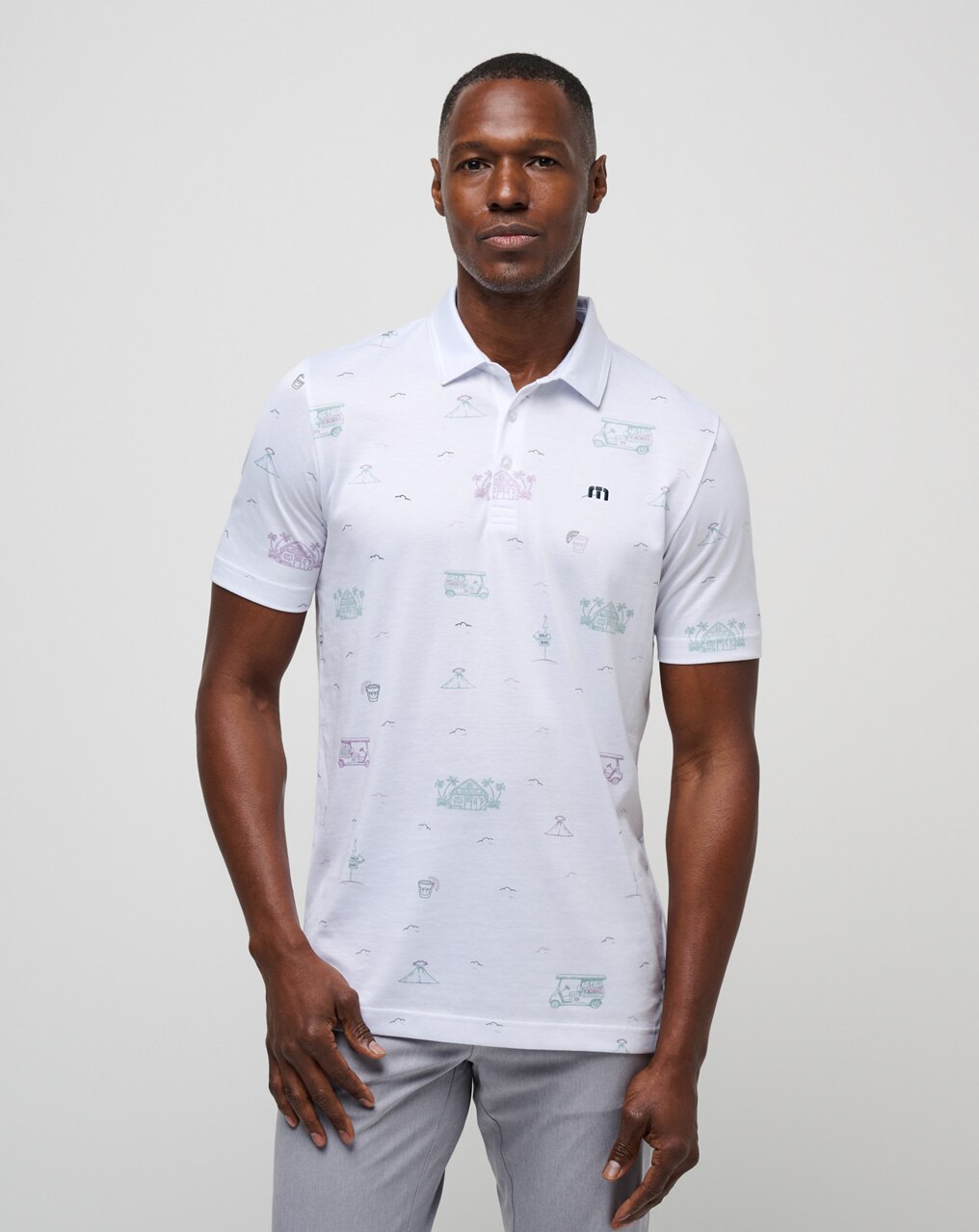 TIKI MAPES PRINT POLO SHIRT 1